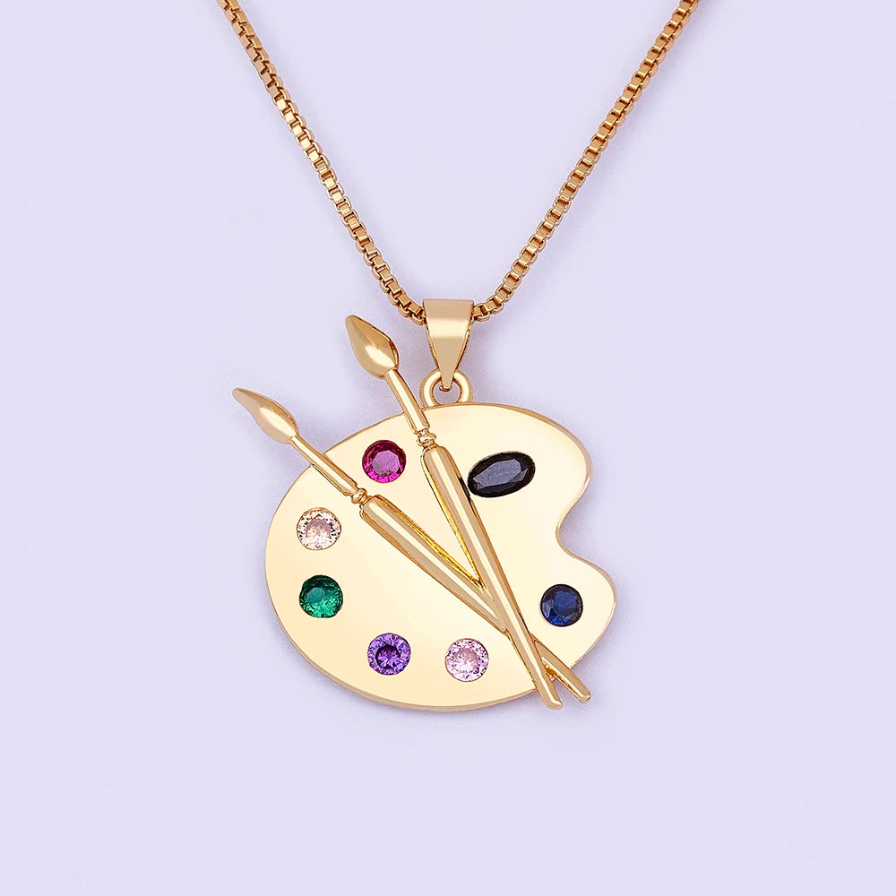 Zircon Copper Pendant Art Palette Necklace