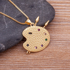 Zircon Copper Pendant Art Palette Necklace