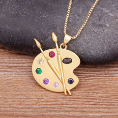 Zircon Copper Pendant Art Palette Necklace