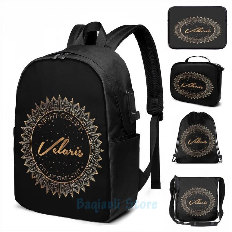 Night Court Velaris ACOTAR USB Charge Backpack School Travel Laptop Bag