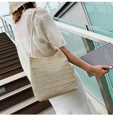 Women Knitted Rattan Straw Crossbody Bag Satchel Handbag