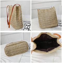 Women Knitted Rattan Straw Crossbody Bag Satchel Handbag
