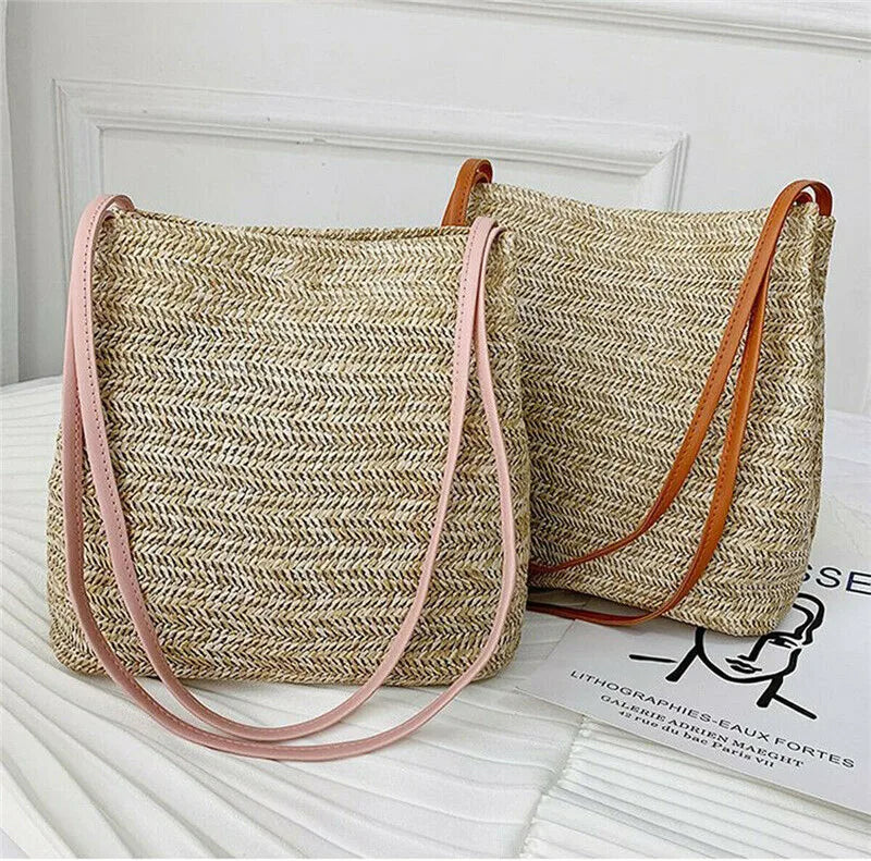 Women Knitted Rattan Straw Crossbody Bag Satchel Handbag
