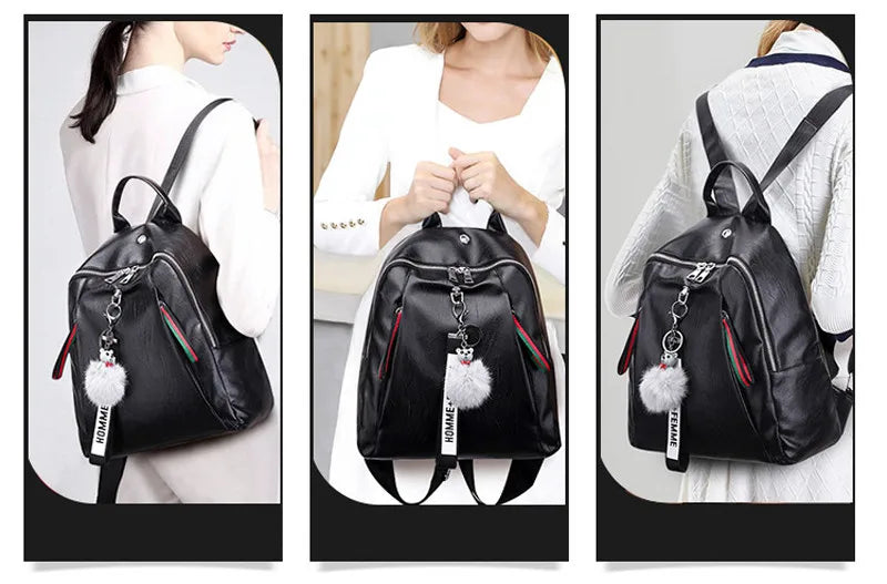 NoEnName Women Lady Anti-Theft PU Leather Rucksack Travel Shoulder Bag