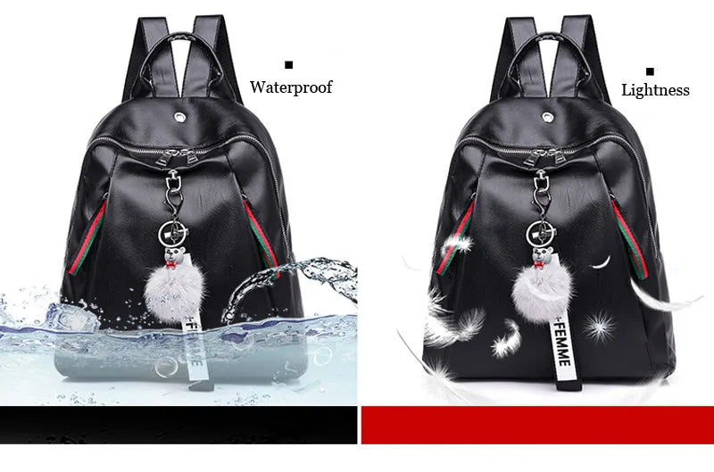 NoEnName Women Lady Anti-Theft PU Leather Rucksack Travel Shoulder Bag