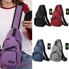 Men Women Shoulder Bag Sling Chest Bag Pack Outdoor Travel Sport USB Charging