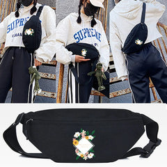 Noble Daisy Printing Waist Bag Male Casual Functional Canvas Crossbody