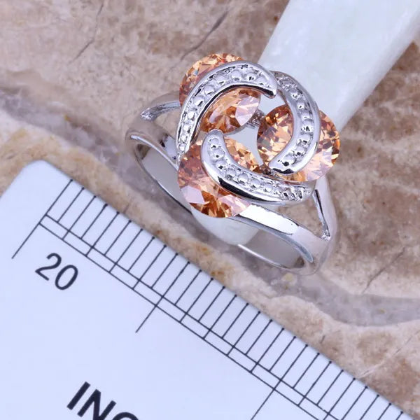 Champagne Morganite Silver Plated Jewelry Sets Size 6-10
