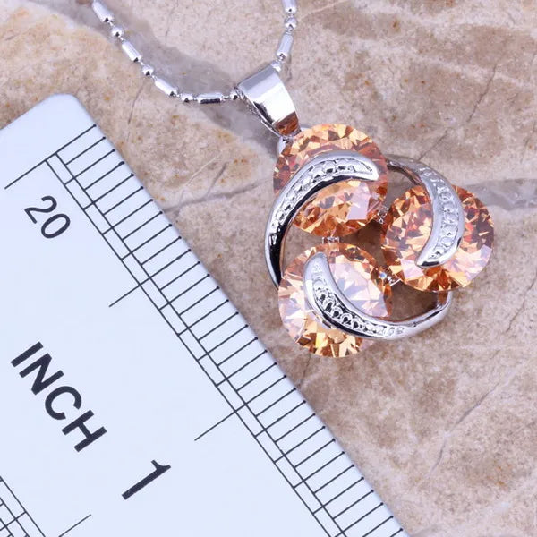 Champagne Morganite Silver Plated Jewelry Sets Size 6-10