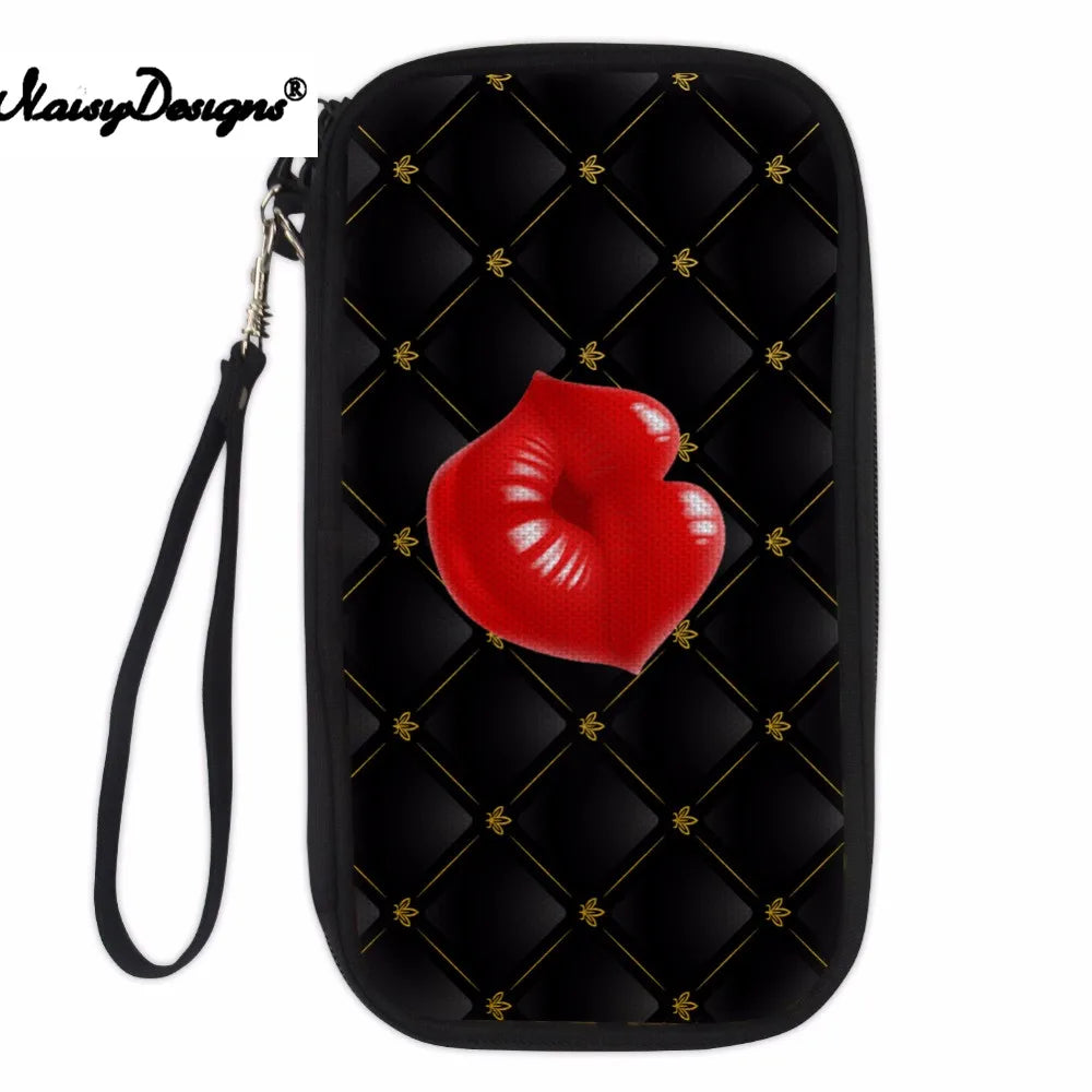 Noisydesigns 3D Denim Red Lips ID Card Holder Wallet