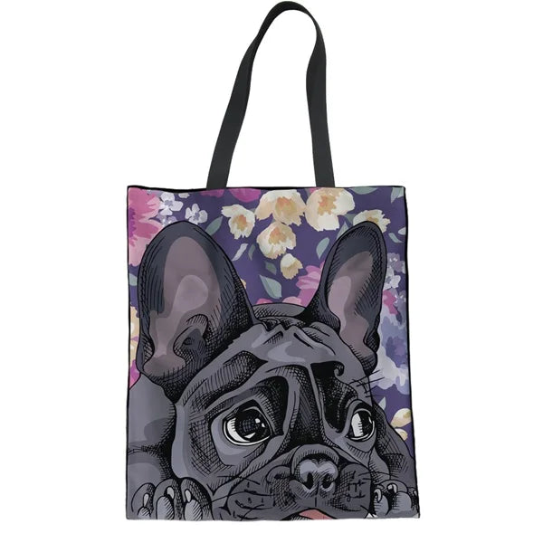 Noisydesigns Canvas Handbag French Bulldog Daisy Boxer Print Women Sh