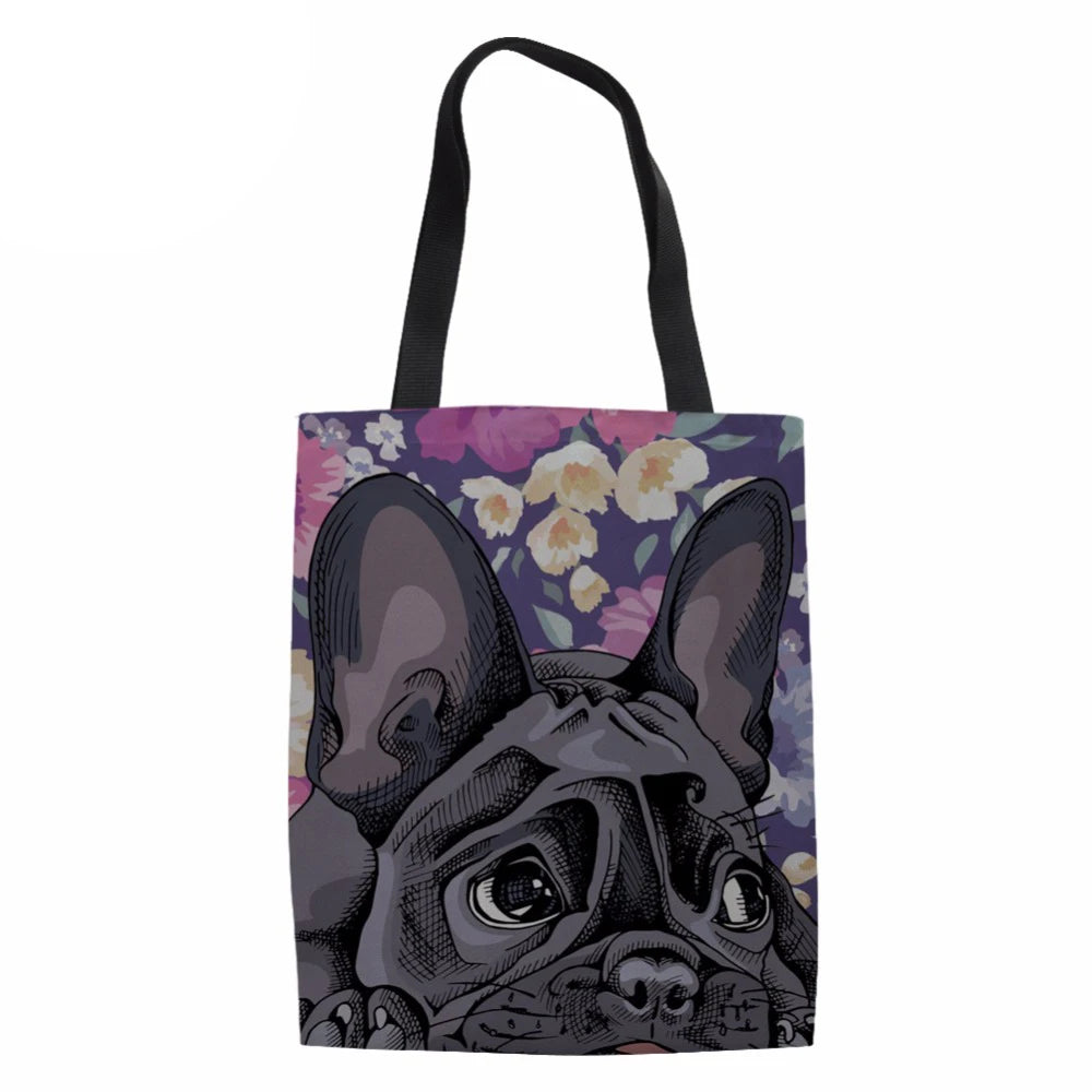 Noisydesigns Canvas Handbag French Bulldog Daisy Boxer Print Women Sh