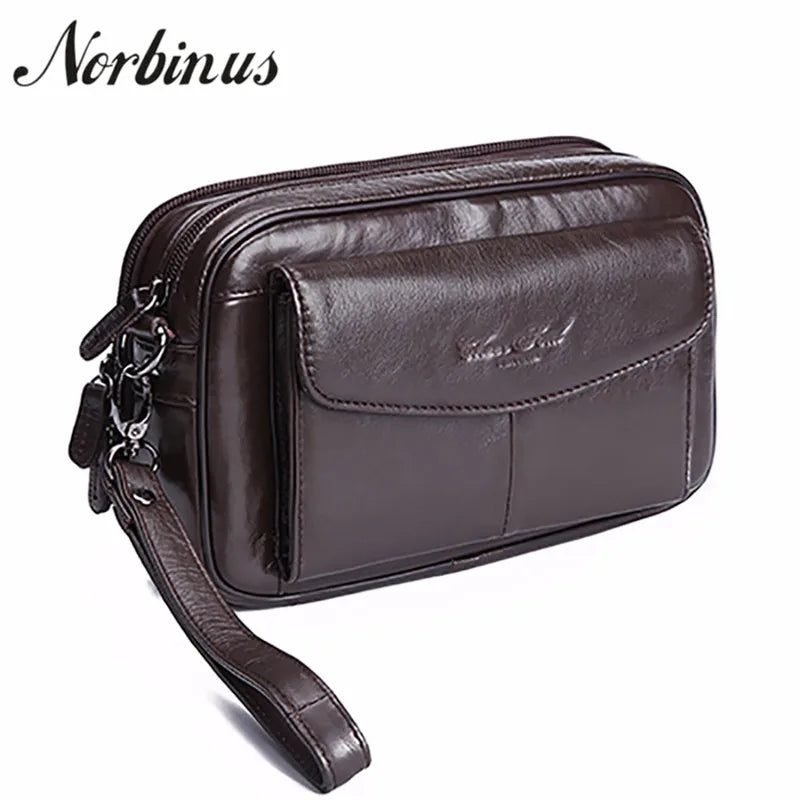 Leather Men Business Clutch Bag Cowhide Zipper Wallet Money Phone Case