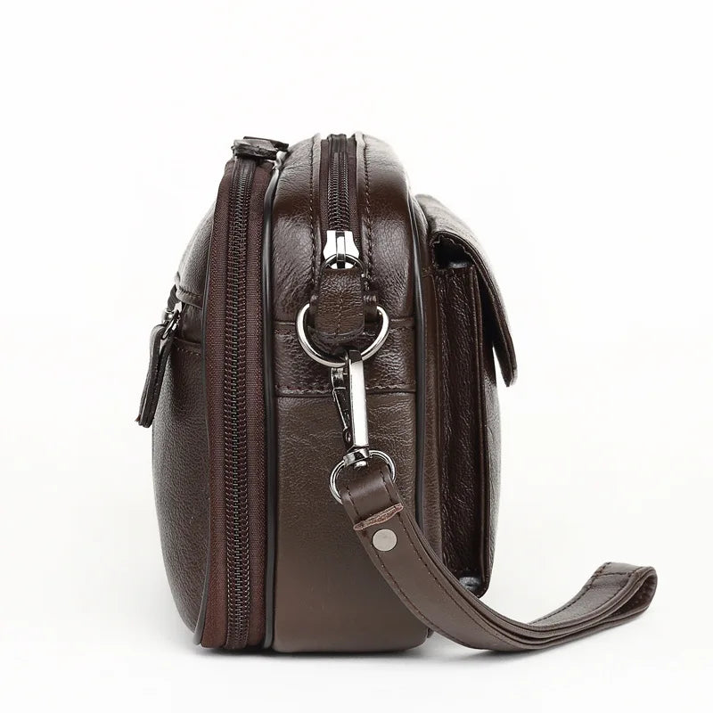 Leather Men Business Clutch Bag Cowhide Zipper Wallet Money Phone Case