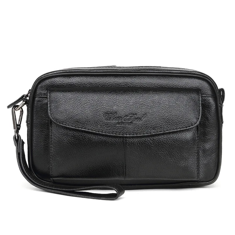 Leather Men Business Clutch Bag Cowhide Zipper Wallet Money Phone Case