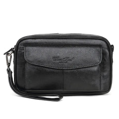 Leather Men Business Clutch Bag Cowhide Zipper Wallet Money Phone Case