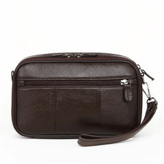 Leather Men Business Clutch Bag Cowhide Zipper Wallet Money Phone Case
