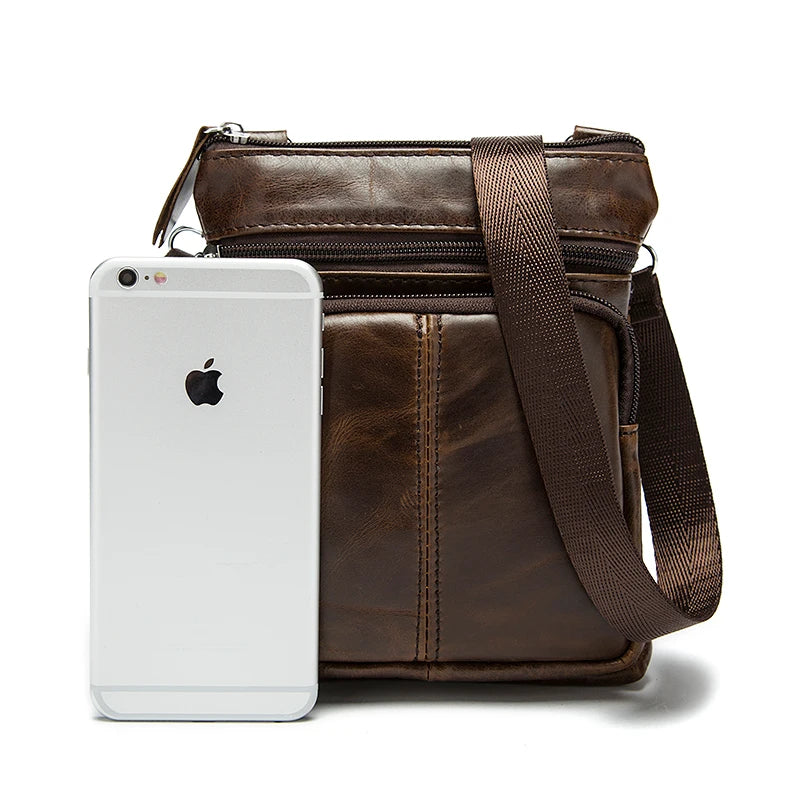 Men's Leather Messenger Bag Small Crossbody Phone Pouch
