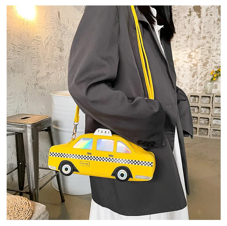 Yellow Taxi Shape Shoulder Bag for Women Cartoon Purses and Handbags