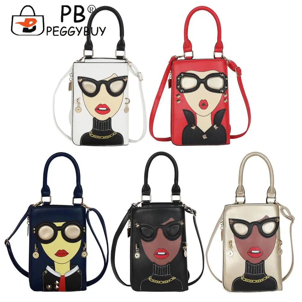 Lady Face Crossbody Shoulder Bag PU Leather Purse Messenger Satchel for Women