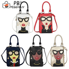 Lady Face Crossbody Shoulder Bag PU Leather Purse Messenger Satchel for Women