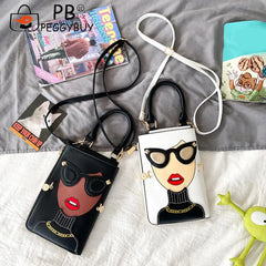 Lady Face Crossbody Shoulder Bag PU Leather Purse Messenger Satchel for Women