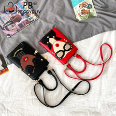Lady Face Crossbody Shoulder Bag PU Leather Purse Messenger Satchel for Women