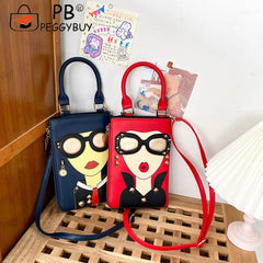 Lady Face Crossbody Shoulder Bag PU Leather Purse Messenger Satchel for Women