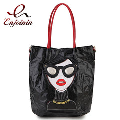 Novelty Lady Face Shoulder Bags for Women Funky Large Capacity Shopping Bag