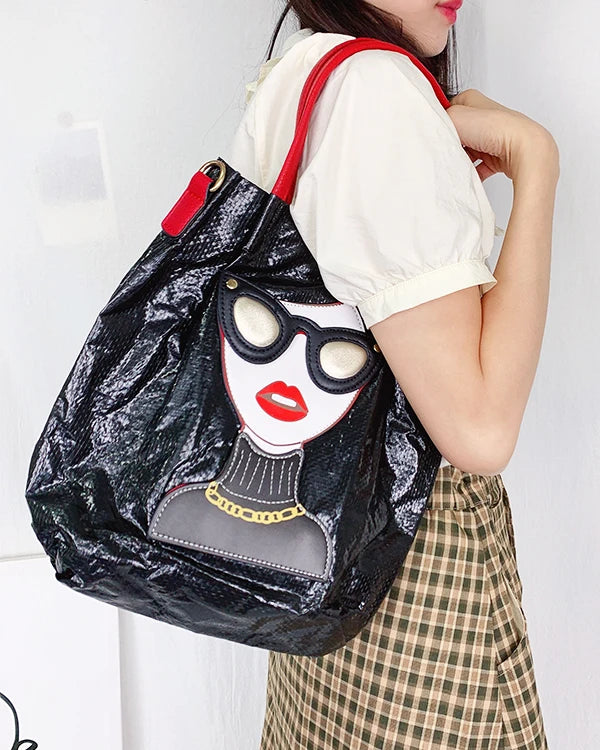 Novelty Lady Face Shoulder Bags for Women Funky Large Capacity Shopping Bag