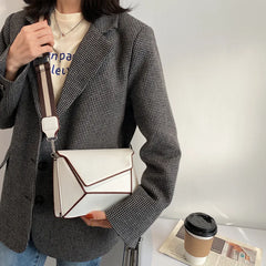 Nubuck Leather Geometric Crossbody Bag Wide Strap Small Square Messenger Bag
