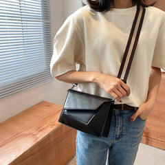 Nubuck Leather Geometric Crossbody Bag Wide Strap Small Square Messenger Bag