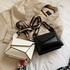 Nubuck Leather Geometric Crossbody Bag Wide Strap Small Square Messenger Bag