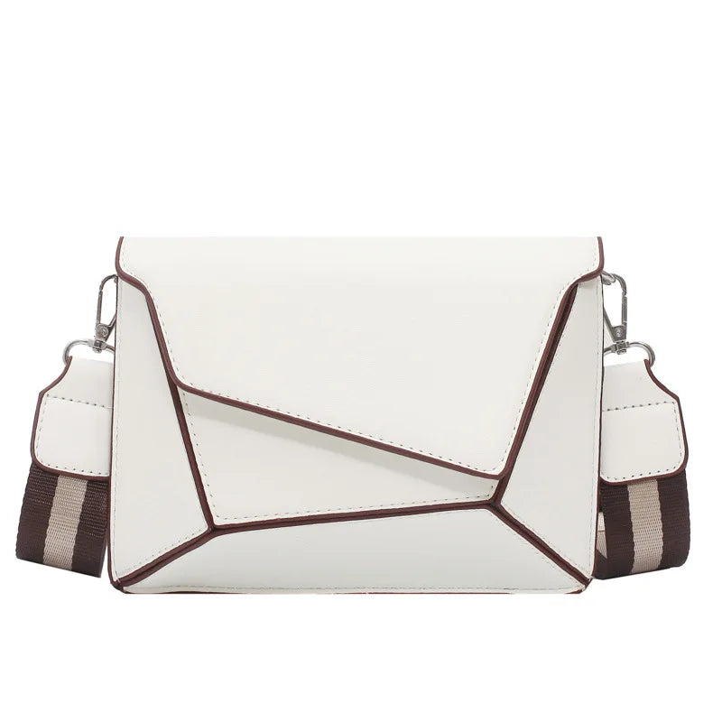 Nubuck Leather Geometric Crossbody Bag Wide Strap Small Square Messenger Bag