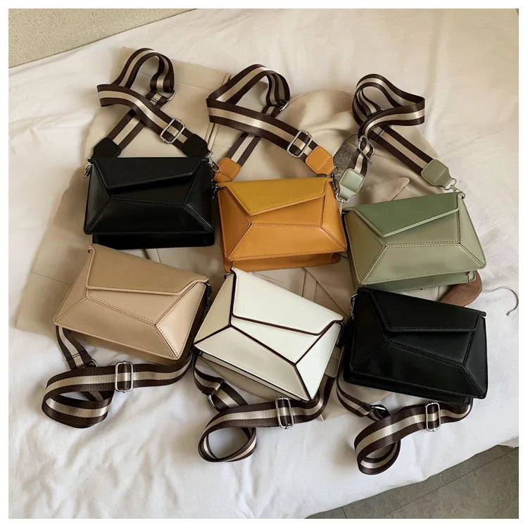 Nubuck Leather Geometric Crossbody Bag Wide Strap Small Square Messenger Bag