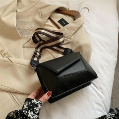 Nubuck Leather Geometric Crossbody Bag Wide Strap Small Square Messenger Bag