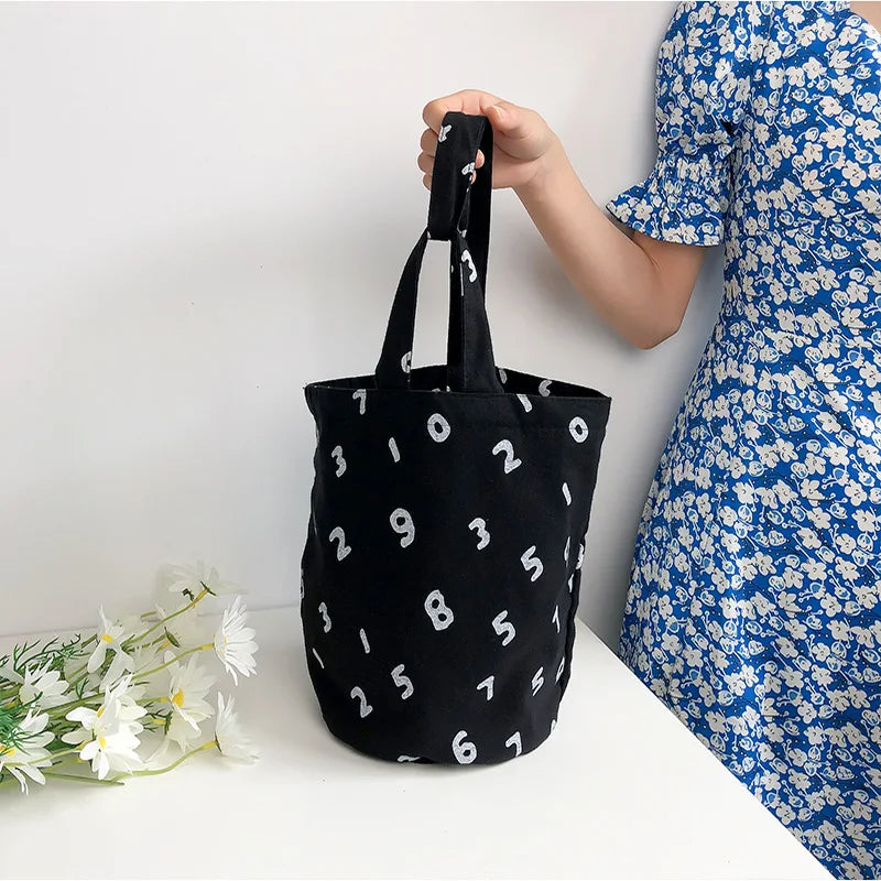 Number Print Women Bucket Bags Shoulder Handbags Shopping Lady Clutch Purse