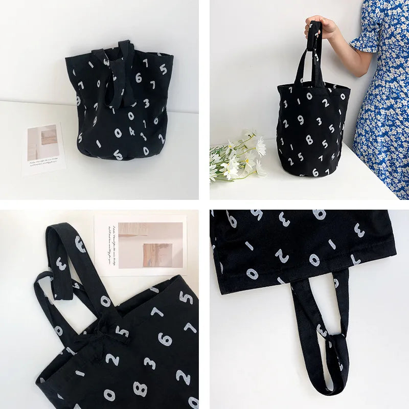 Number Print Women Bucket Bags Shoulder Handbags Shopping Lady Clutch Purse