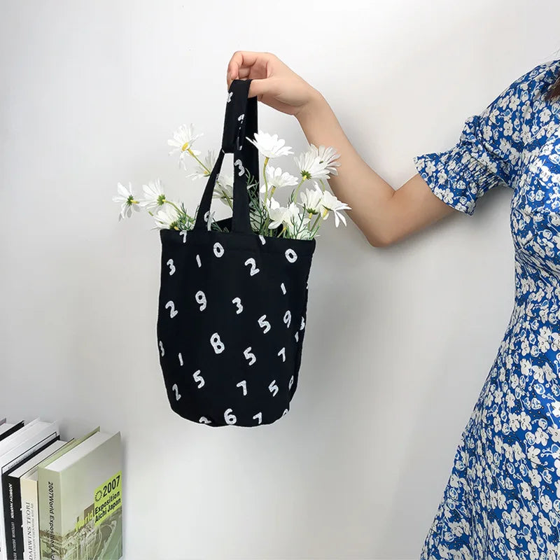Number Print Women Bucket Bags Shoulder Handbags Shopping Lady Clutch Purse