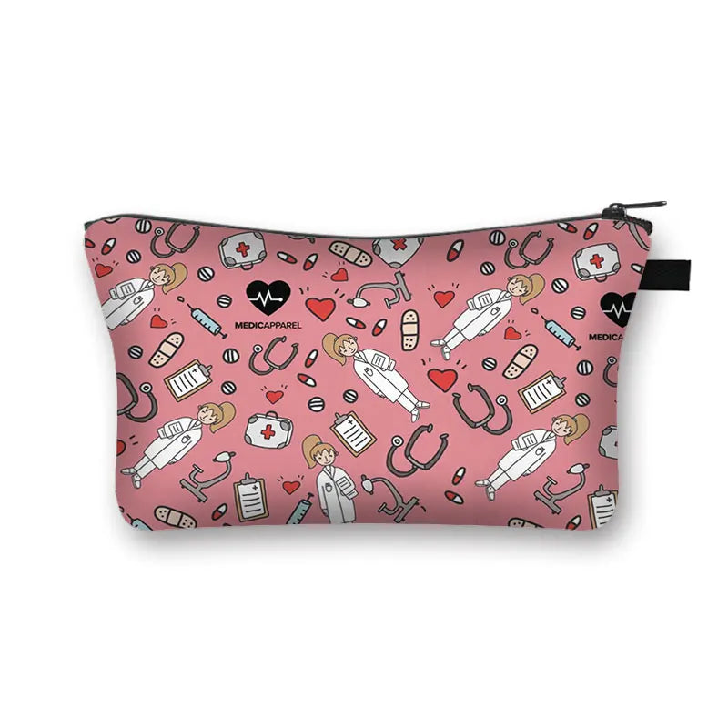 Nurse ECG Printing Lady Cosmetic Bag Pills Storage Case