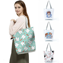 Nurse Printed Handbags Cartoon Tote High Capacity Eco Friendly Shopping Bag