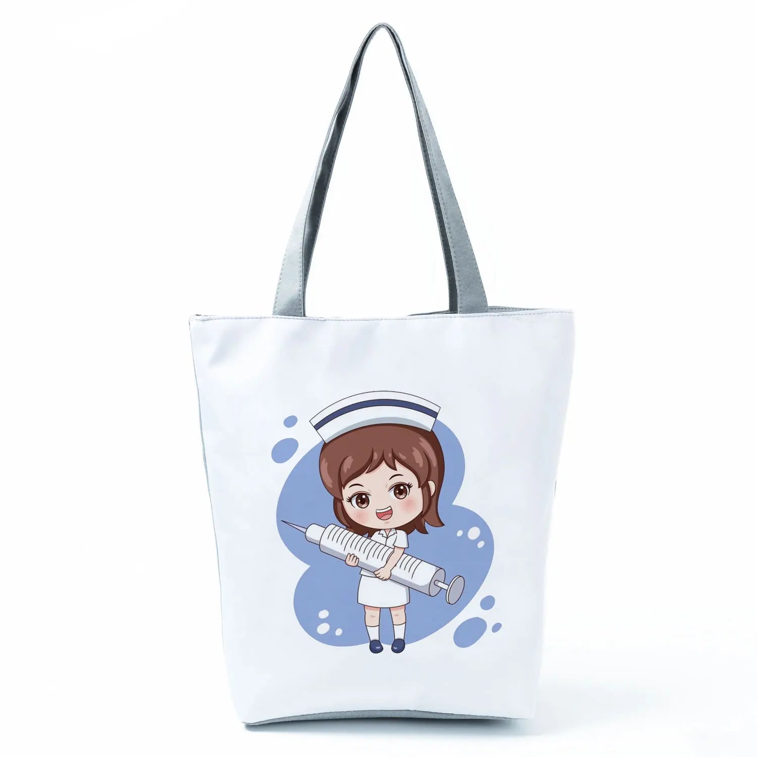 Nurse Printed Handbags Cartoon Tote High Capacity Eco Friendly Shopping Bag
