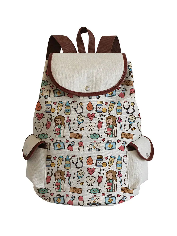 Nurse Tooth Heartbeat Pattern Printed Backpack Men's Women Outdoor Packs