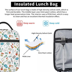 Nurse Pattern Insulated Lunch Bag Leakproof Cooler