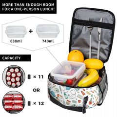 Nurse Pattern Insulated Lunch Bag Leakproof Cooler