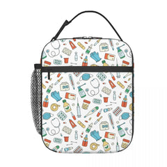 Nurse Pattern Insulated Lunch Bag Leakproof Cooler
