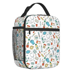 Nurse Pattern Insulated Lunch Bag Leakproof Cooler