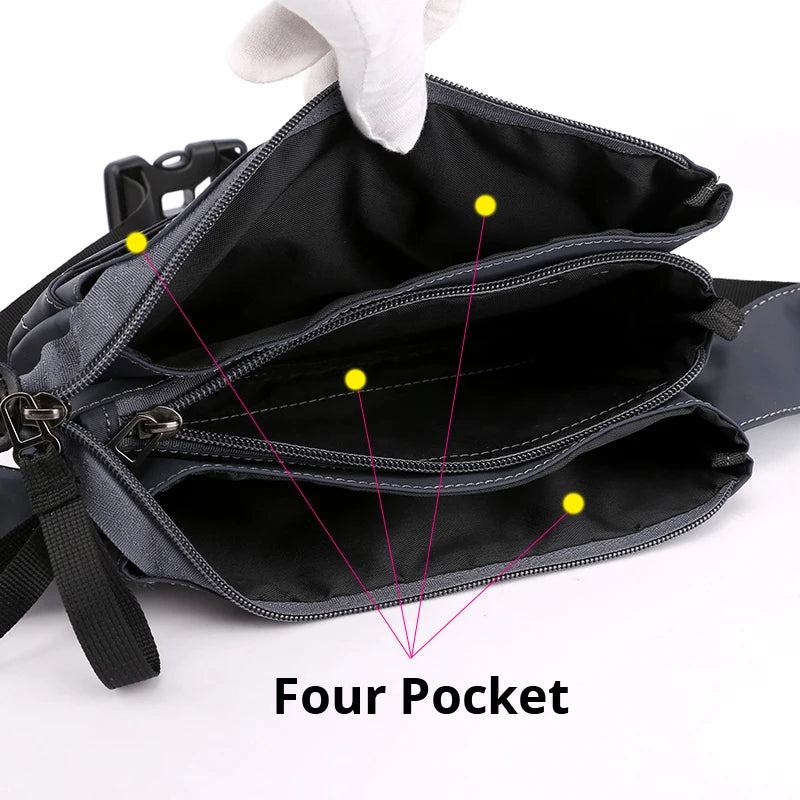 Waterproof Nylon Waist Bag for Men and Women - 4 Pockets