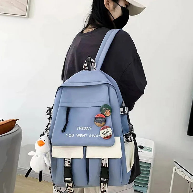 Nylon Backpack Waterproof School Bags for Teenagers Girls Boys Patchwork