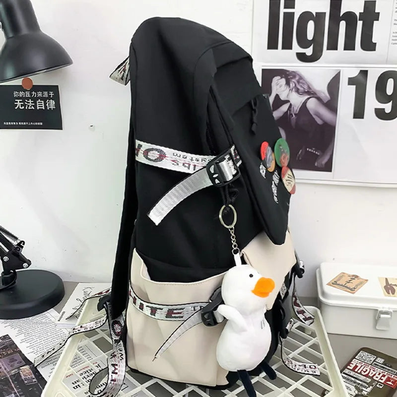 Nylon Backpack Waterproof School Bags for Teenagers Girls Boys Patchwork